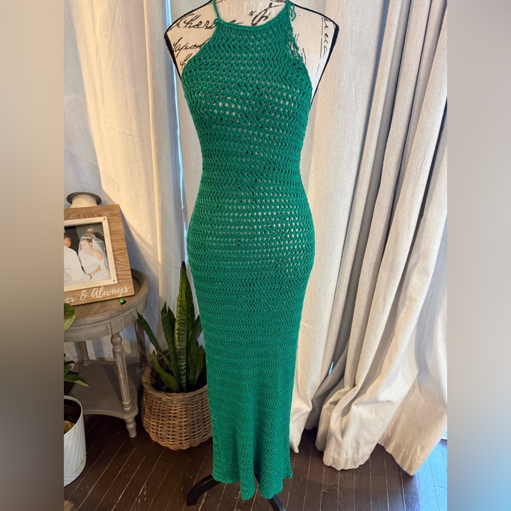 SHEIN Green Crochet Maxi Dress